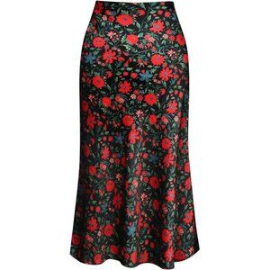 Leopard Skirt for Women Midi Length High Waist Silk Satin Elasticized